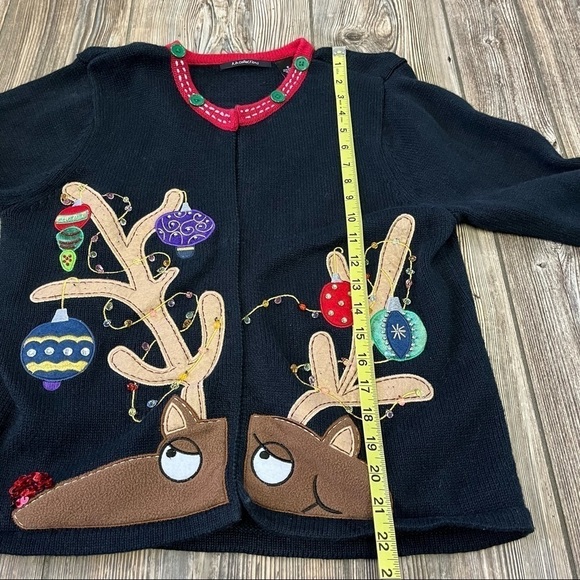 REINDEER Christmas Sweater Small KB Collections Cardigan - Picture 5 of 7
